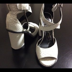 White Kelsi Dagger sandals with chunky heel